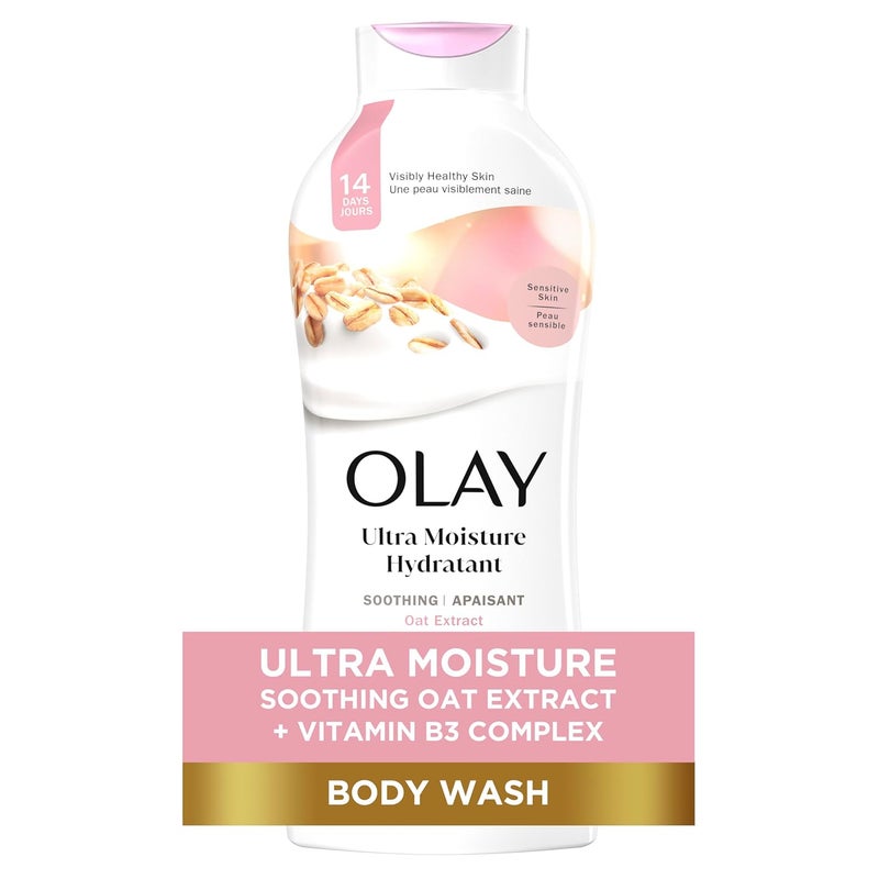Olay Ultra Moisture Soothing Body Wash for Sensitive Skin with Oat Extract 24hr Long Lasting Hydration Vitamin B3 Complex Designed for All Skin Types Scented 22 fl oz