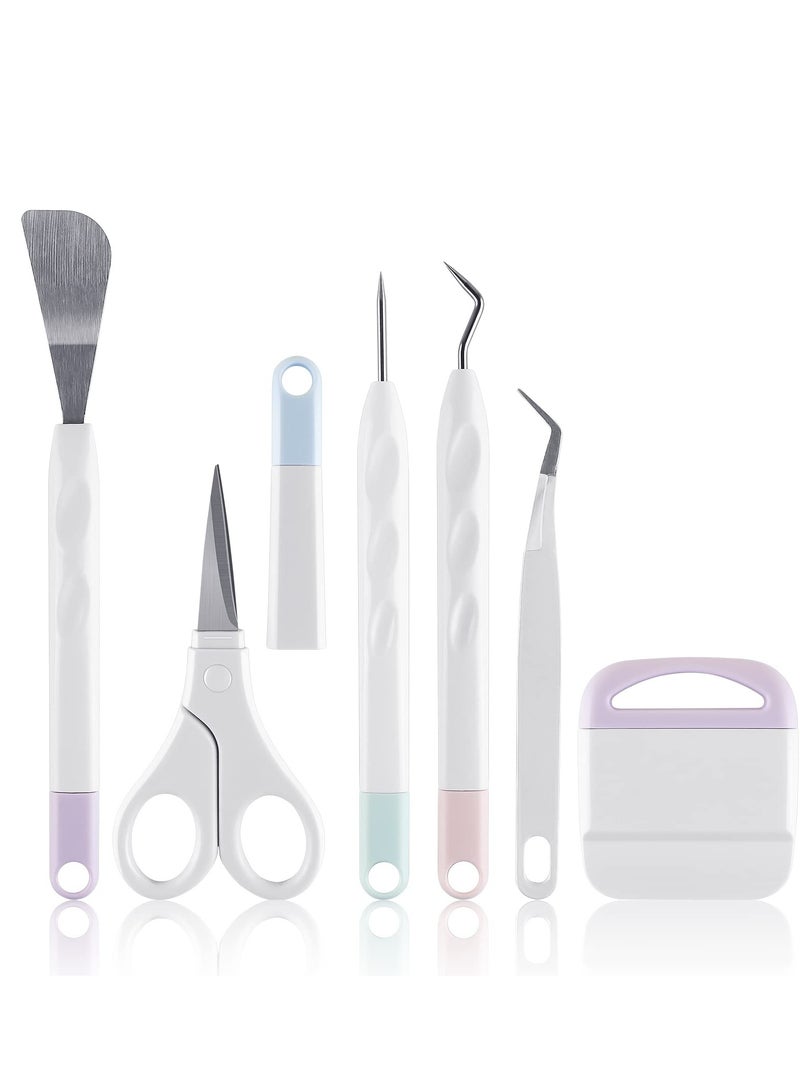 SYOSI 6 Pieces of Craft Vinyl Weeding Tools Set, Hook Weeder Scraper Spatula Tweezers Scissors for Die-Cutting Cardstock Scrapbooking DIY Silhouette Embossing Lettering Tools - Image 1