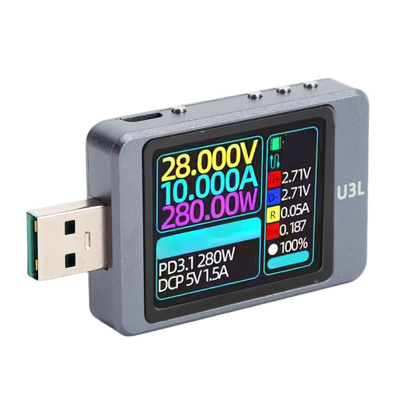 USB Tester 1.77 Inch 128x160 TFT Display - Aluminum Alloy Casing USB Multimeter With Fast Charging Protocol Detection for Electronic Device Maintenance & Cable Testing - Image 4