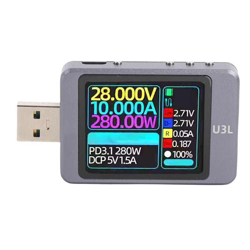 USB Tester 1.77 Inch 128x160 TFT Display - Aluminum Alloy Casing USB Multimeter With Fast Charging Protocol Detection for Electronic Device Maintenance & Cable Testing - Image 3
