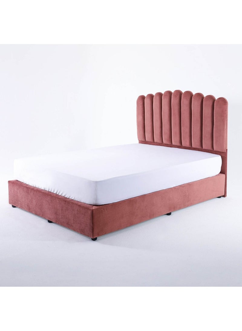 Karnak Almira Upholstered Velvet Bed Frame Bedroom Furniture Strong And Sturdy Modern Design Wooden Bed | Quiet & Comfortable Bed (Eu - Single 90x200cm, Pink) - Image 4
