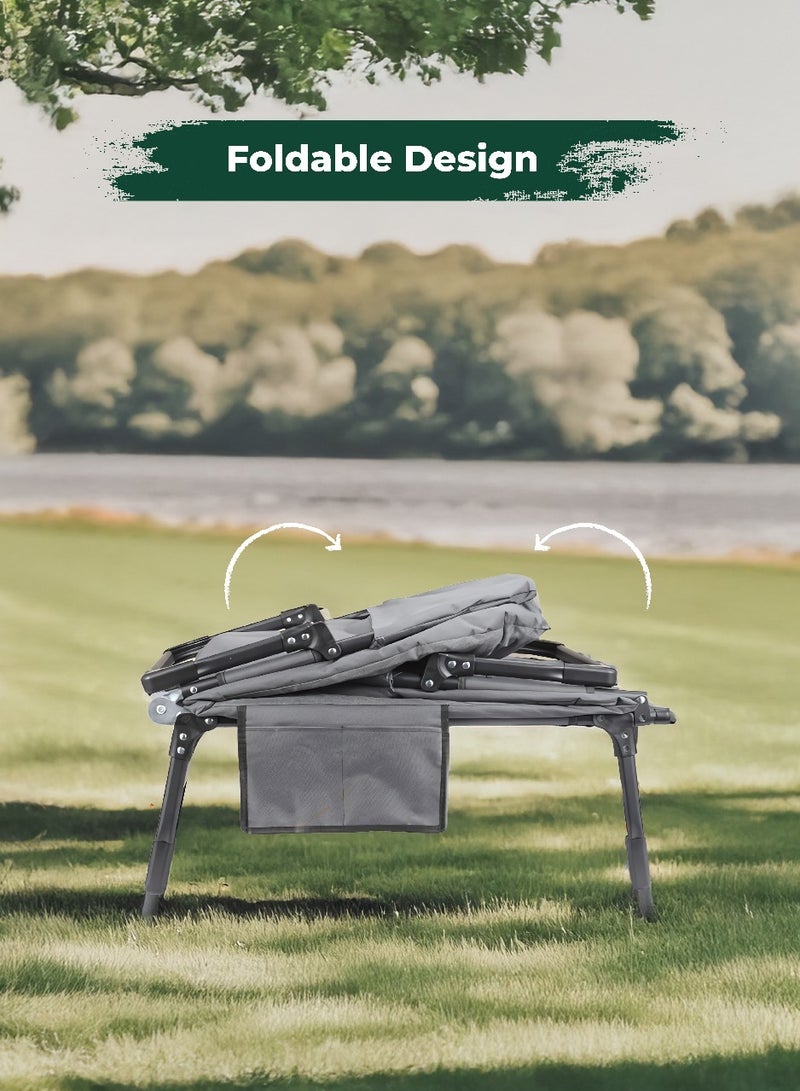 جرين ليون سرير تخييم قابل للطي مع وسادة مريحة وجيوب تخزين، مادة عالية الجودة، مسند ظهر قابل للتعديل، قدرة تحميل 150 كجم، سهل الحمل، مناسب للأنشطة الخارجية والسفر – رمادي - Image 3