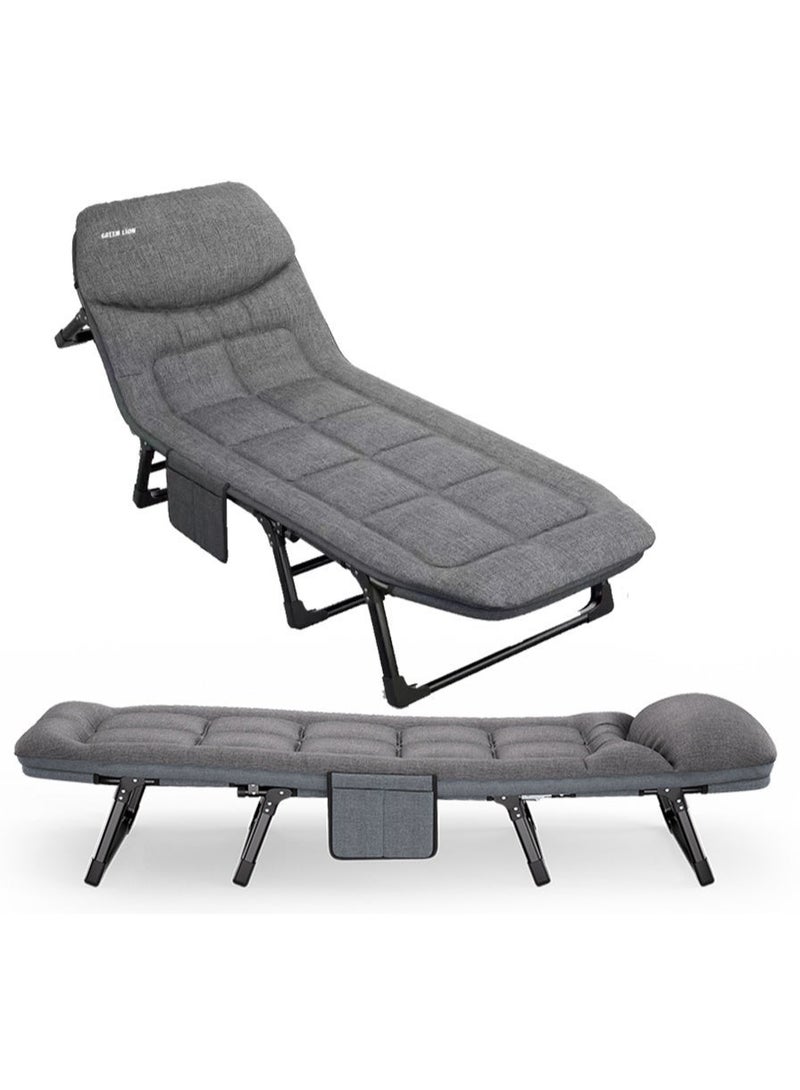 جرين ليون سرير تخييم قابل للطي مع وسادة مريحة وجيوب تخزين، مادة عالية الجودة، مسند ظهر قابل للتعديل، قدرة تحميل 150 كجم، سهل الحمل، مناسب للأنشطة الخارجية والسفر – رمادي - Image 1