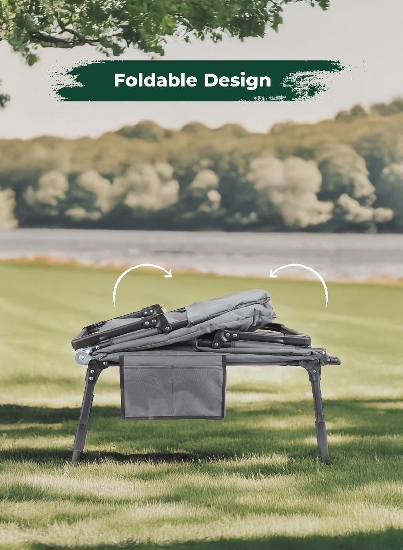 جرين ليون سرير تخييم قابل للطي مع وسادة مريحة وجيوب تخزين، مادة عالية الجودة، مسند ظهر قابل للتعديل، قدرة تحميل 150 كجم، سهل الحمل، مناسب للأنشطة الخارجية والسفر – رمادي - Image 5