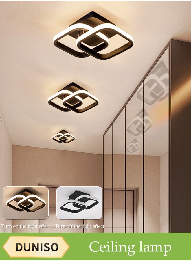 DUNISO LED Ceiling Light，Ceiling Lamp,Tri Color Corridor Light，Metal Square Design Ceiling Lighting，Suitable for Hallway Entrance, Office, Bedroom, Kitchen，Black  - Image 1