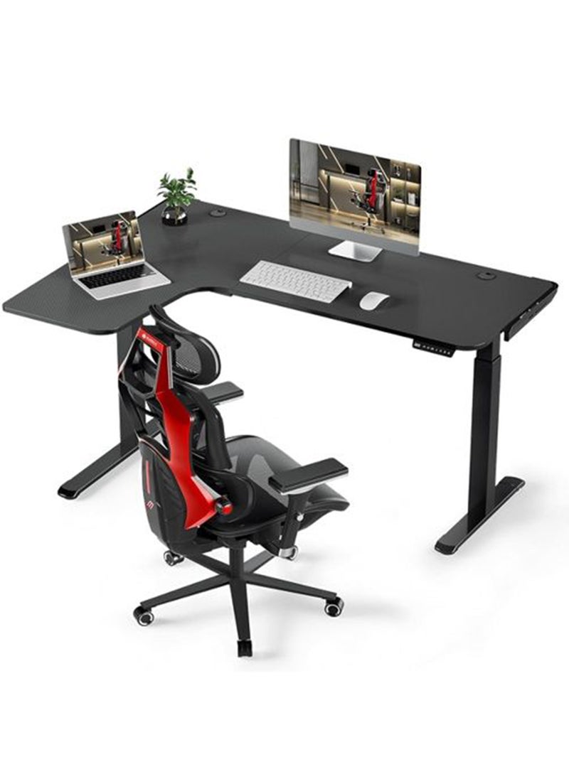 Height Adjustable Electric Stand Desk L Shaped Single Motor Ergonomic Standing Desk Large Desktop Black Computer Desk