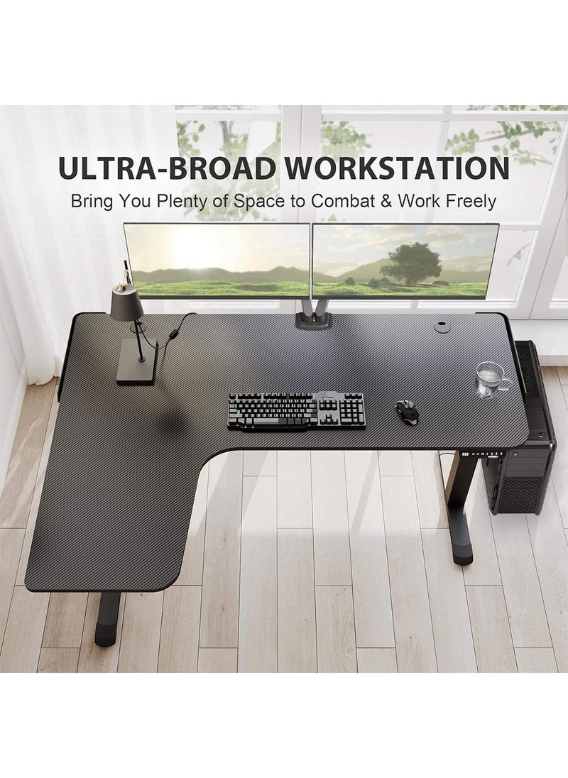 Height Adjustable Electric Stand Desk L Shaped Single Motor Ergonomic Standing Desk Large Desktop Black Computer Desk