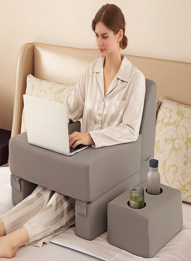 Giantex Reading Pillow for Gaming, Extra Large Lap Desk for Laptop with Back Arm Rest & Cup Holder for Adult, Adjustable Gaming Pillow for Reading Crochet Working & Writing on Bed Floor Sofa & Couch - Image 1