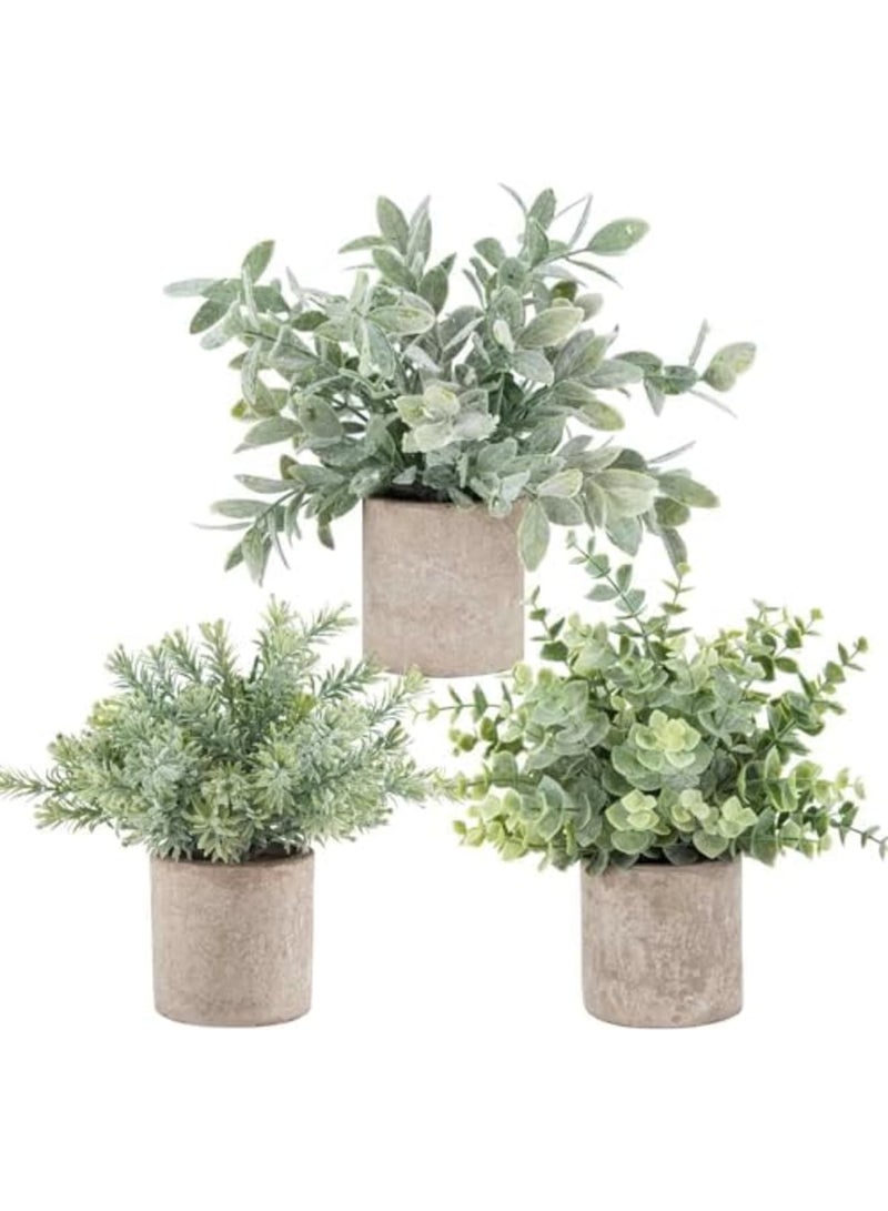 Barakah 3 عبوات من النباتات الاصطناعية الصغيرة في أصص بلاستيكية، زينة واقعية للمزرعة للمنزل، المكتب، الحمام، وزينة الغرف، صيانة منخفضة، متينة وأنيقة كلمسة خضراء - Image 1