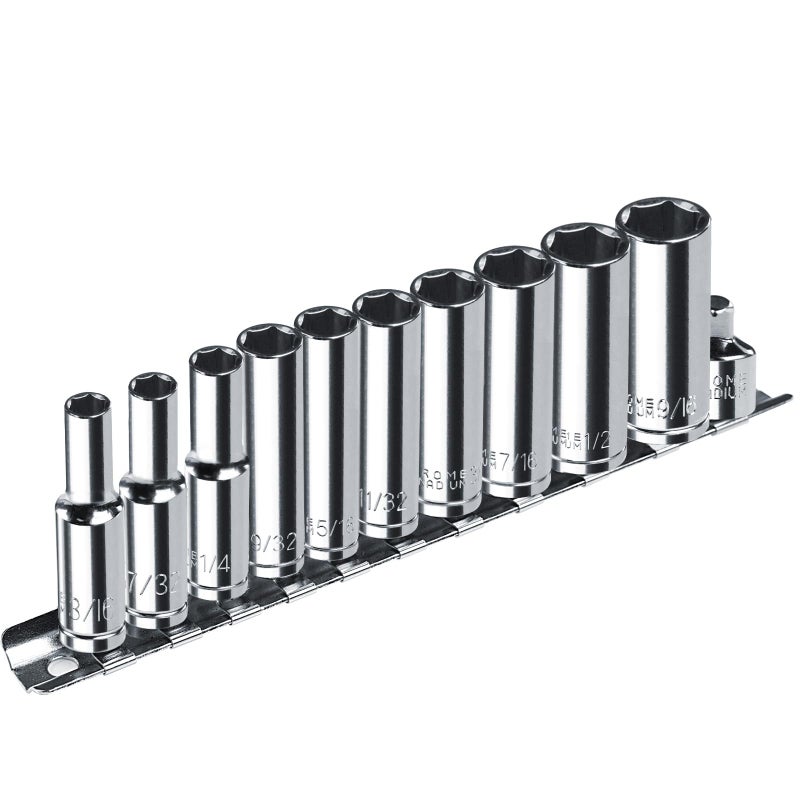 pgroup 14 Drive SAE Socket Set 11PCS Deep Hex Socket Set 316916 Cover Most Commonly Sizes Chrome Vanadium Steel with 38F to 14M Socket Adapter