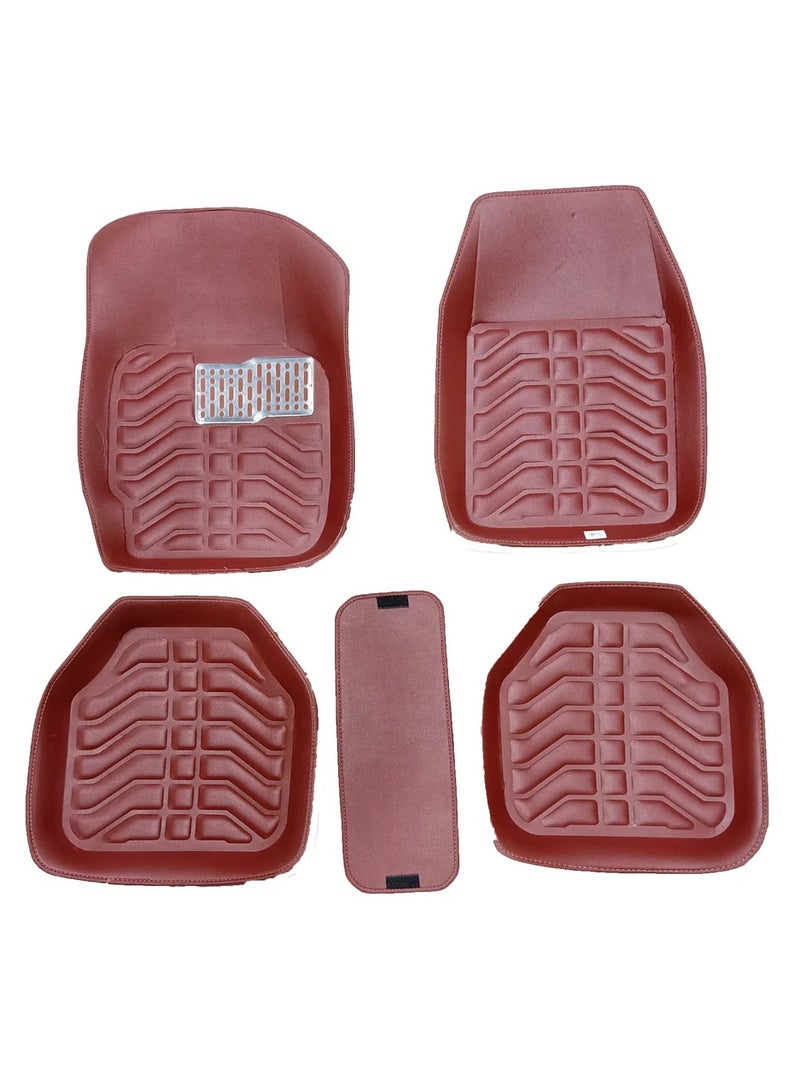 3D Universal Car Floor Mats – 5-Piece Set – Colorful Non-Slip Design, Full Floor Protection, Waterproof and Mud-Resistant, Easy to Clean – Luxury Dark Red