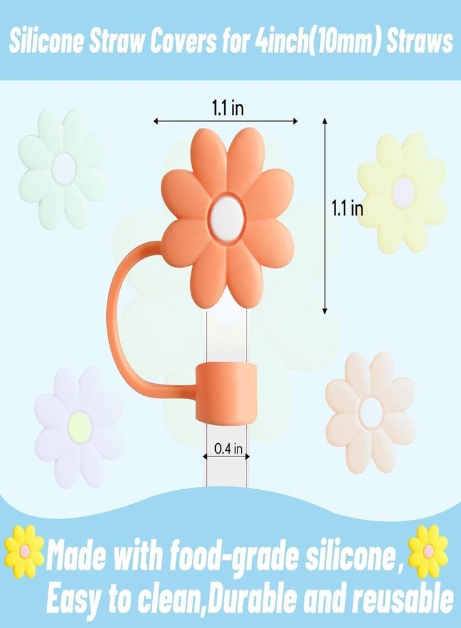 TREXEE 5PCS Silicone Straw Covers Cap Compatible with Stanley 10mm Cute Flower Straw Toppers for Tumblers, Dust-Proof Drinking Straw Caps for Reusable Straws Tips Lids (Multicolor) - Image 3