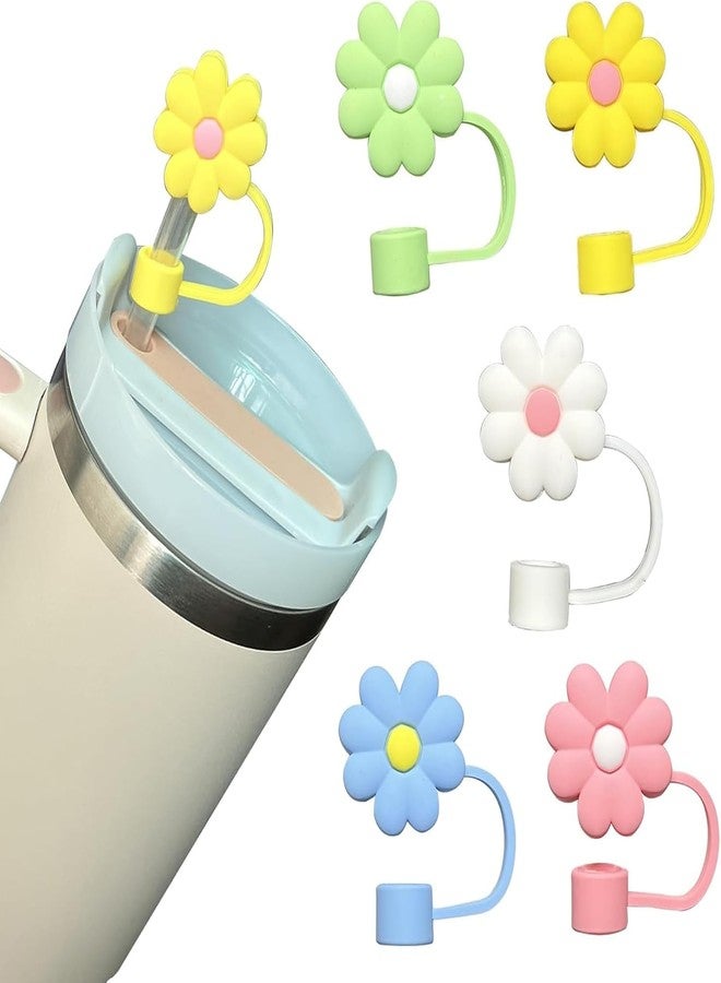 TREXEE 5PCS Silicone Straw Covers Cap Compatible with Stanley 10mm Cute Flower Straw Toppers for Tumblers, Dust-Proof Drinking Straw Caps for Reusable Straws Tips Lids (Multicolor) - Image 1