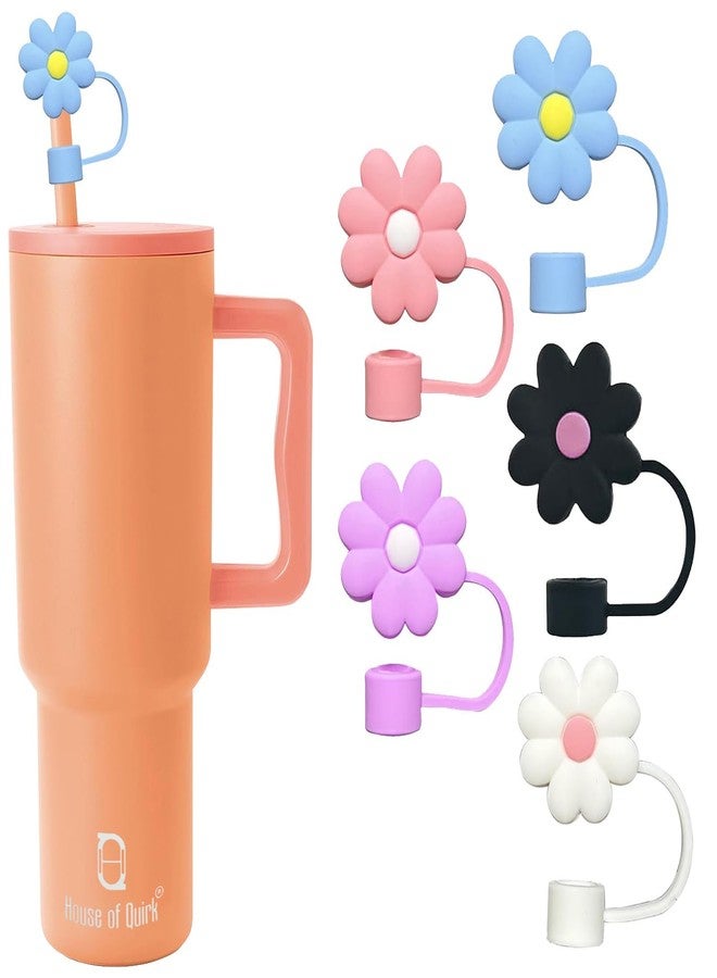 TREXEE 5PCS Silicone Straw Covers Cap Compatible with Stanley 10mm Cute Flower Straw Toppers for Tumblers, Dust-Proof Drinking Straw Caps for Reusable Straws Tips Lids (Multicolor) - Image 4