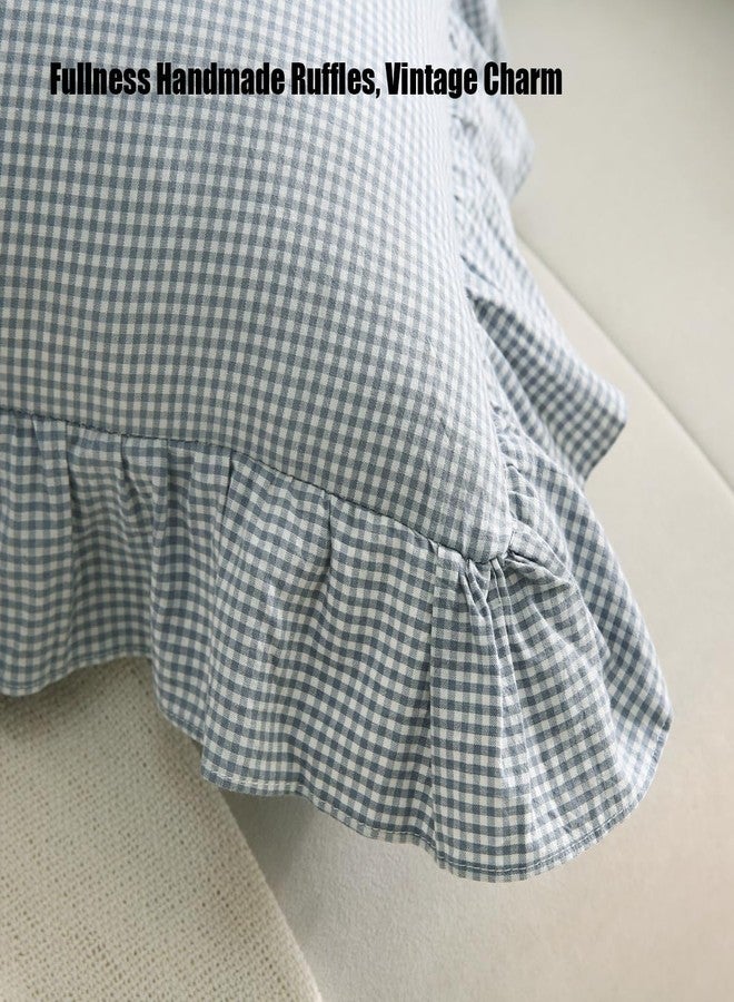 Silnuo Blue/White Plaid Ruffle Throw Pillow Covers Farmhouse Checkered Gingham 18"x18" Vintage Washed Cotton Pillow Shams for Couch,Sofa,Bed and Living Room - Image 4