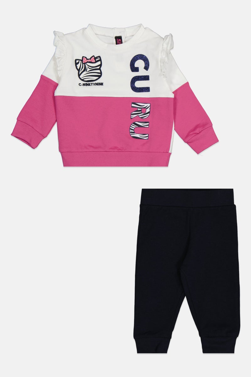 guru G99 By Guru Toddlers Girl 2 Pieces Brand Logo Top With Bottom Set, Multicolor - Image 1