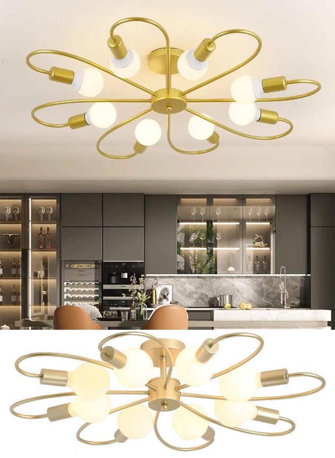 VUCATIN 8-Light Semi Flush Ceiling Light Modern Chandeliers Mid-Century Metal Pendant Lighting Industrial Vintage Ceiling Lamp Fixture for Kitchen Dining Living Room Bedroom (Bulbs Not Included) - Image 1