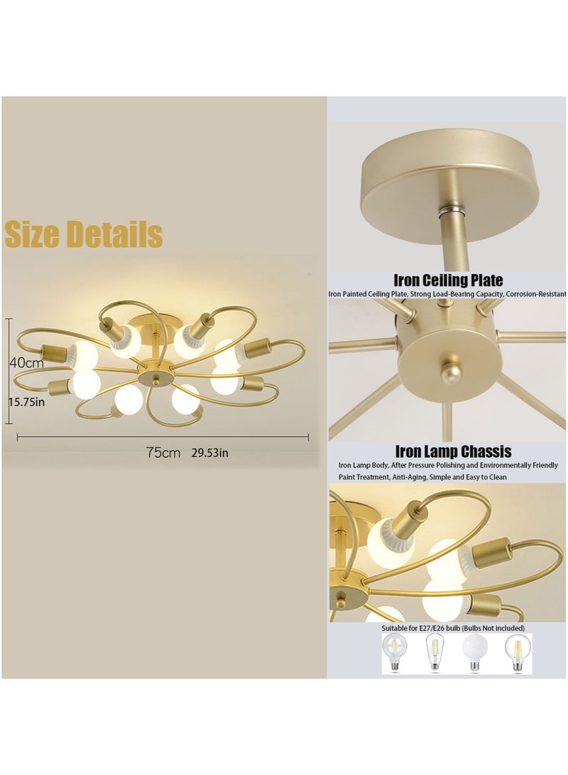 VUCATIN 8-Light Semi Flush Ceiling Light Modern Chandeliers Mid-Century Metal Pendant Lighting Industrial Vintage Ceiling Lamp Fixture for Kitchen Dining Living Room Bedroom (Bulbs Not Included) - Image 5