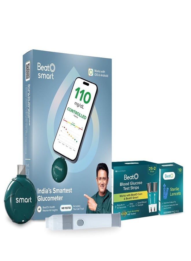 BeatO Smart AI-Powered Glucometer for iOS & Android | USB-C compatible with 50 Strips & 50 Lancets | CDSCO Approved Lab-Grade Accuracy | ISO Certified | Auto-Sync & Health Insight - Image 1