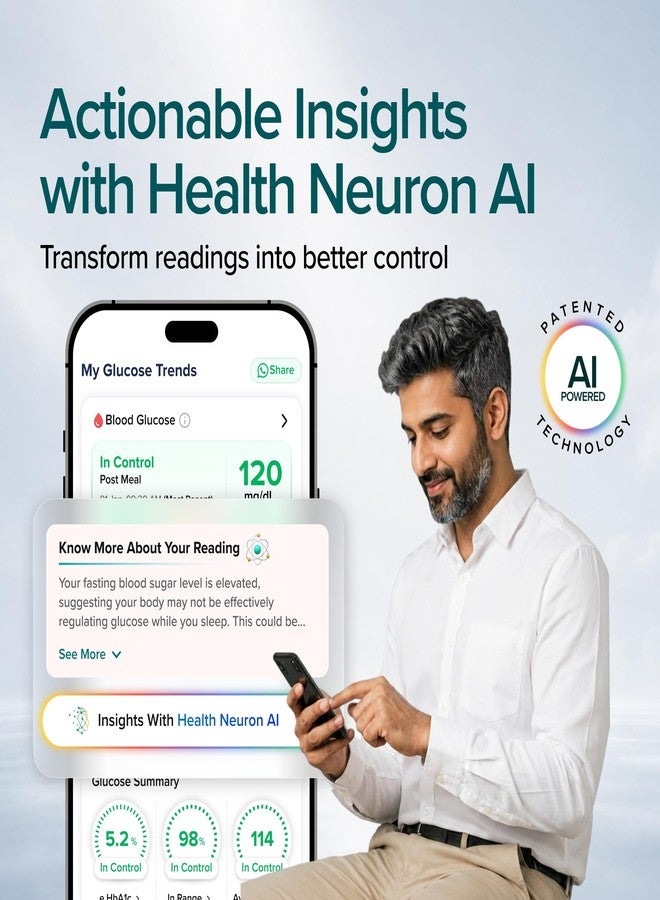 BeatO Smart AI-Powered Glucometer for iOS & Android | USB-C compatible with 50 Strips & 50 Lancets | CDSCO Approved Lab-Grade Accuracy | ISO Certified | Auto-Sync & Health Insight - Image 5