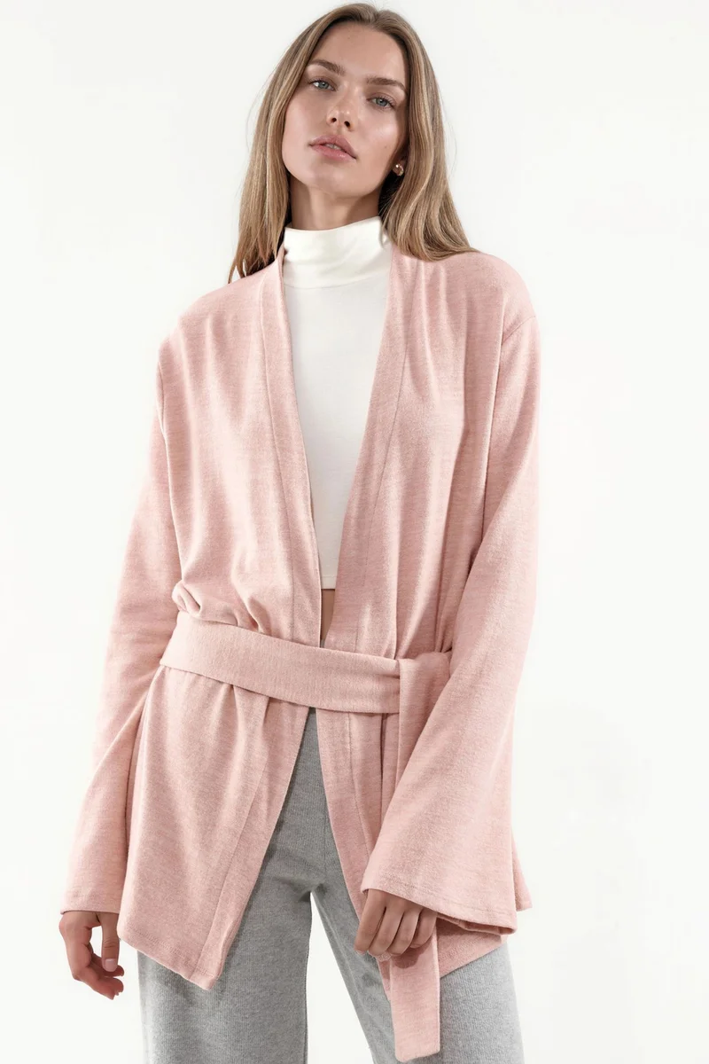 BUSEM Belted Ribbed Knit Cardigan