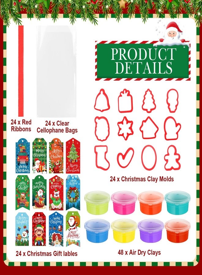 Blosssound Christmas Clay Sets Pcs Christmas Party Favors with Pcs Xmas Clays Molds DIY Holiday Clay Craft Kit for Classroom Gifts Treat Bags Stuffers Supplies(Green, Modern) - Image 2