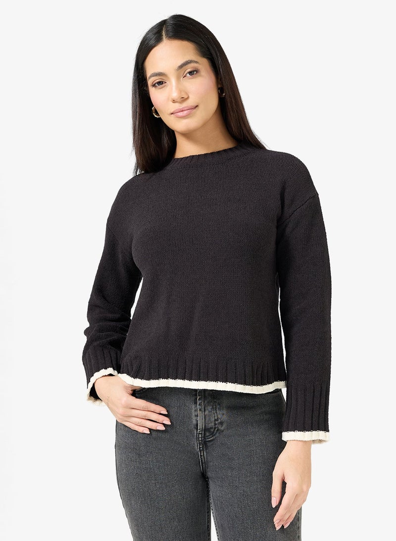 فيرو مودا كنزة بياقة دائرية وأكمام طويلة - Image 1