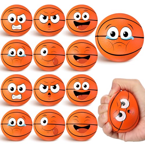 Arrowbash 12 Pcs Mini Face Basketball Stress Balls for Boys Girls 25 Small Fidget Toys Squeeze Foam Balls for Stress and Anxiety Relief Valentines Exchange Gift Party Favors Birthday Decoration - Image 1