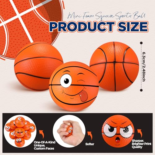 Arrowbash 12 Pcs Mini Face Basketball Stress Balls for Boys Girls 25 Small Fidget Toys Squeeze Foam Balls for Stress and Anxiety Relief Valentines Exchange Gift Party Favors Birthday Decoration - Image 5