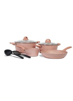 Homeway Granite Coated Cookware Set | 5 Layer Non-stick Granite Coating | Casserole | Sauce Pan - Pink 