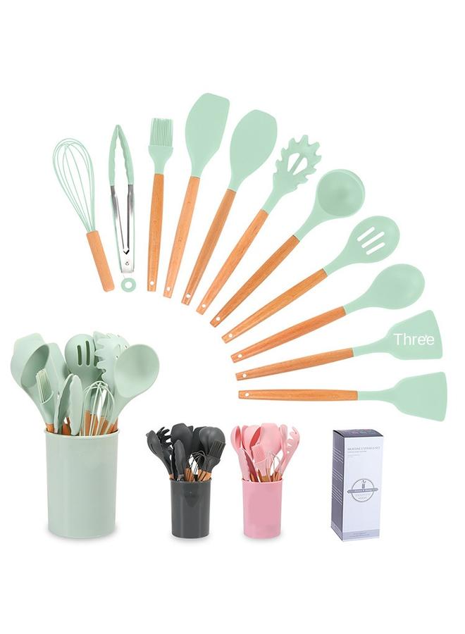 Bluejw Silicone Cookware 12 Piece Set Wooden Handle Spatula Soup Spoon Silicone Non-stick Cooker Kitchen Tool Suit - Image 1