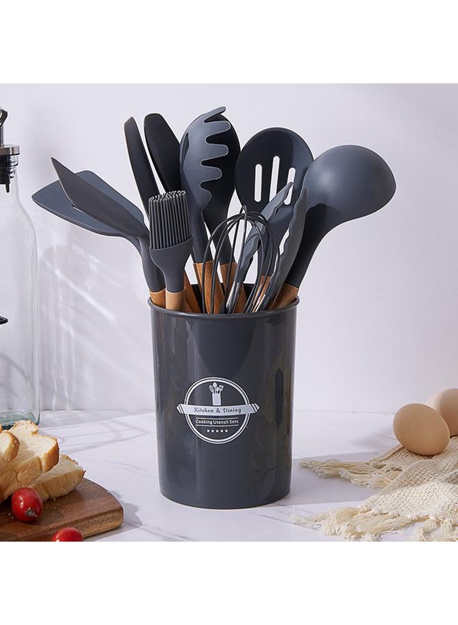 Bluejw Silicone Cookware 12 Piece Set Wooden Handle Spatula Soup Spoon Silicone Non-stick Cooker Kitchen Tool Suit - Image 3