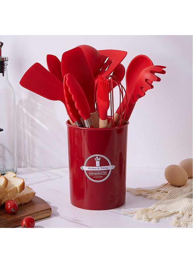 Bluejw Silicone Cookware 12 Piece Set Wooden Handle Spatula Soup Spoon Silicone Non-stick Cooker Kitchen Tool Suit - Image 5