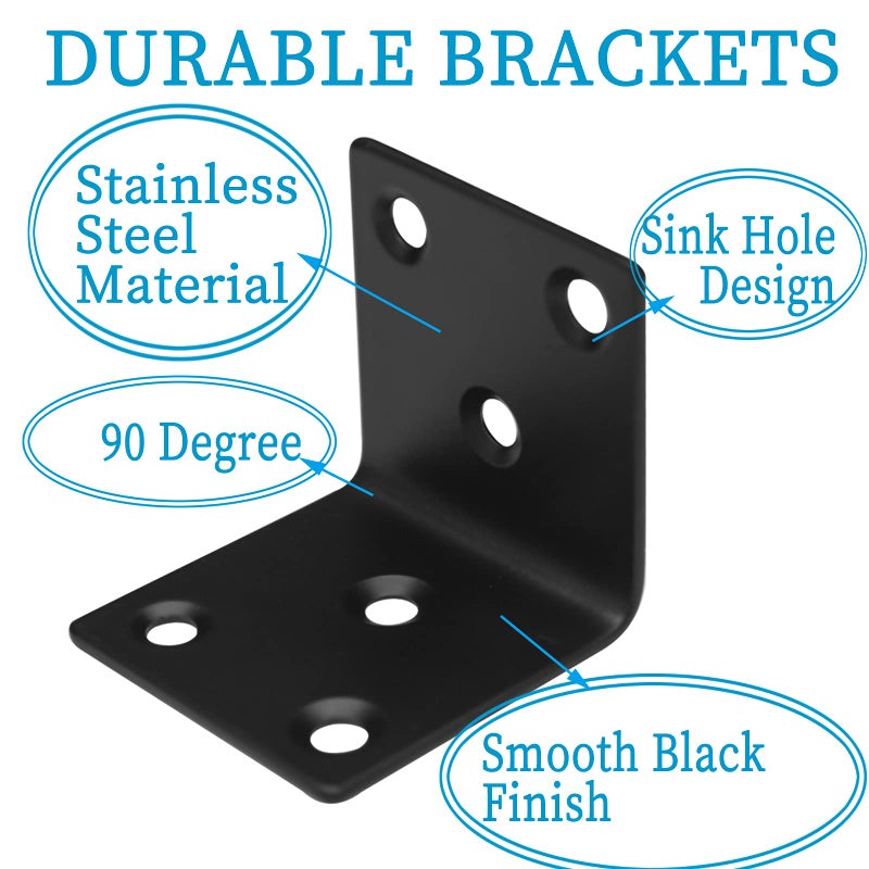 REDOVANT 20Pcs Stainless Steel Angle Brackets 1.5""X1.5""X1.5"" Black L Brackets For Wood 40Mm 1.5Inch Heavy Duty Wide Corner Bracket Metal Corner Brace 90Degree L Shape Bracket For Wooden Frame Bed Furniture - Image 3