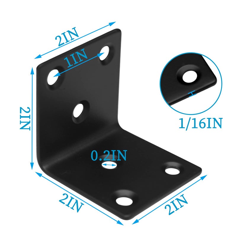 REDOVANT 20Pcs Stainless Steel Angle Brackets 1.5""X1.5""X1.5"" Black L Brackets For Wood 40Mm 1.5Inch Heavy Duty Wide Corner Bracket Metal Corner Brace 90Degree L Shape Bracket For Wooden Frame Bed Furniture - Image 2
