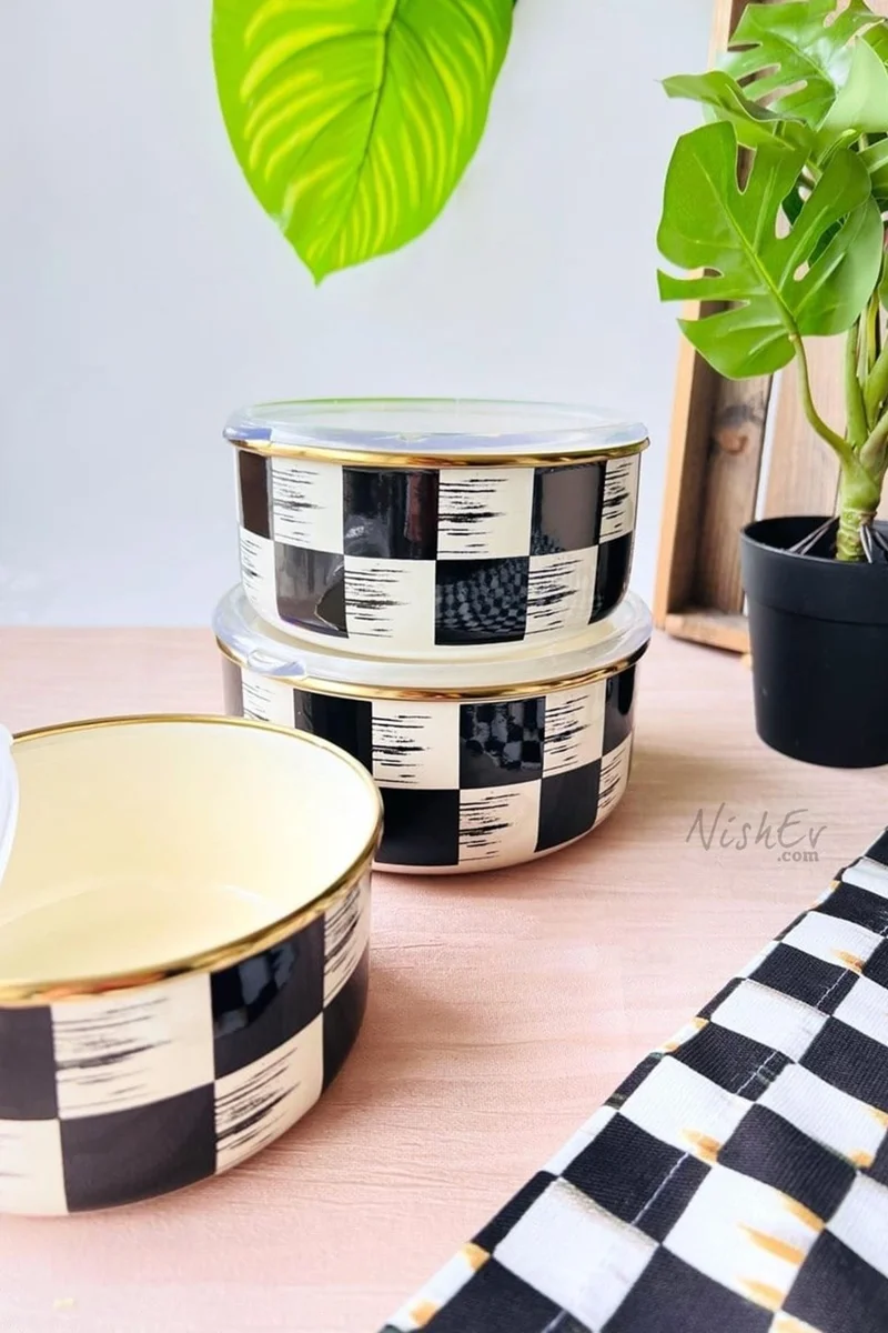 نيشيف Elite Class Italian Checkerboard Model 3-Piece Storage Box Set 14/16/18 cm