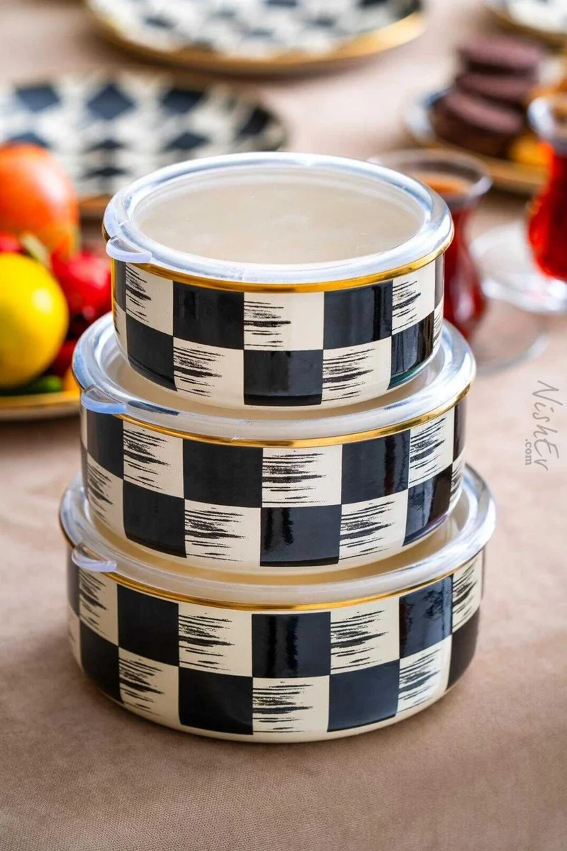 نيشيف Elite Class Italian Checkerboard Model 3-Piece Storage Box Set 14/16/18 cm