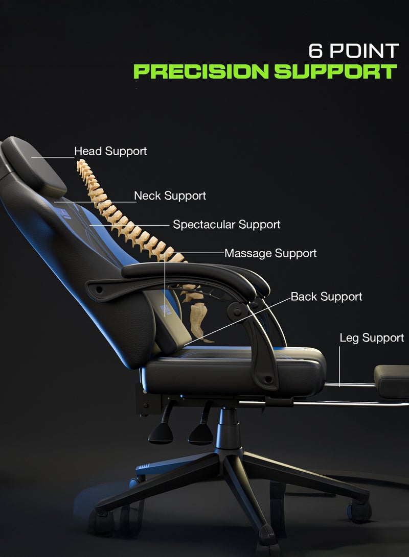 DROGO Premium Ergonomic Gaming Chair, Video Game Chair with Linkage Armrest, Footrest & Adjustable Seat, Computer Chair with PU Leather, Head & Massager Lumbar Pillow Home & Office Chair with Recline Black Blue - Image 4