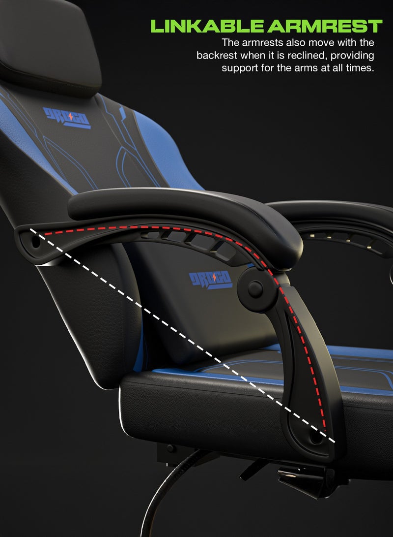 DROGO Premium Ergonomic Gaming Chair, Video Game Chair with Linkage Armrest, Footrest & Adjustable Seat, Computer Chair with PU Leather, Head & Massager Lumbar Pillow Home & Office Chair with Recline Black Blue - Image 5