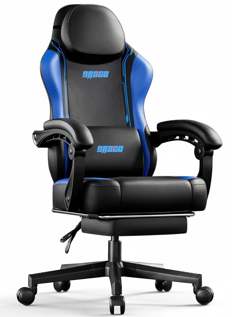 DROGO Premium Ergonomic Gaming Chair, Video Game Chair with Linkage Armrest, Footrest & Adjustable Seat, Computer Chair with PU Leather, Head & Massager Lumbar Pillow Home & Office Chair with Recline Black Blue - Image 1