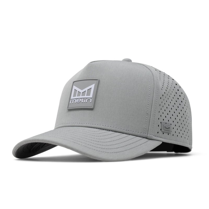 melin Odysea Stacked Hydro, Heather Grey, Men's Performance Snapback Hats, Water-Resistant Fitted Baseball Caps for Men & Women, Golf, Running, or Workout Hat, Medium-Large - Image 1
