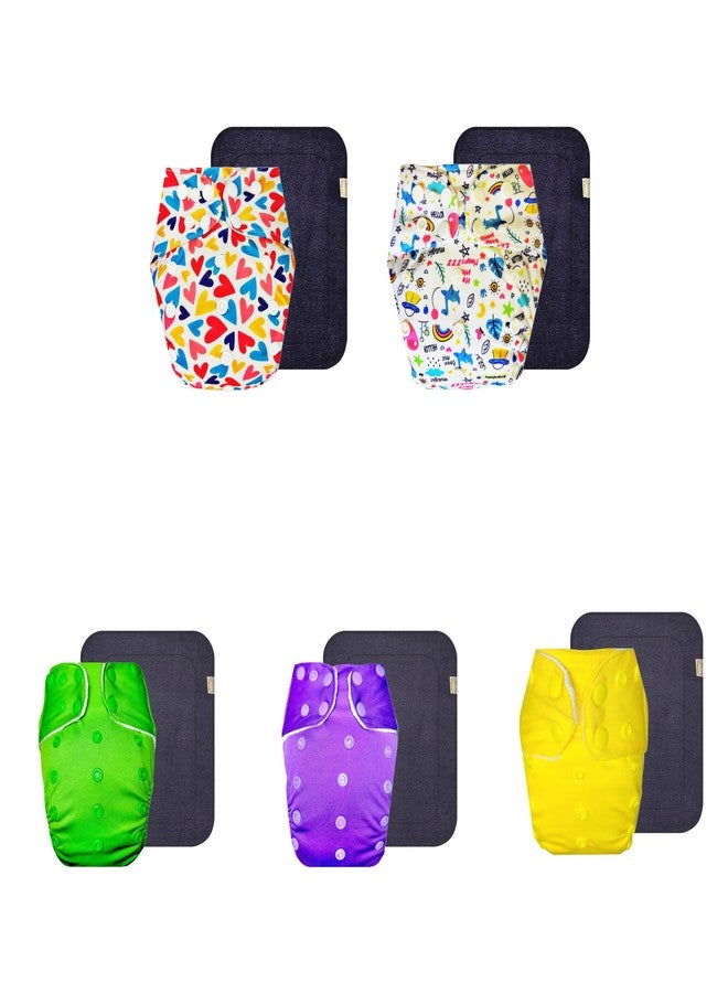 حفاضات قماشية فاخرة من دمبلدو مع حشوة رمادية (عبوة من 5) | ملائمة تمامًا | تسمح بمرور الهواء | أزرار كبس قابلة للتعديل | مصممة من قبل الأمهات | من 3 أشهر إلى 3 سنوات | للجنسين - Image 1