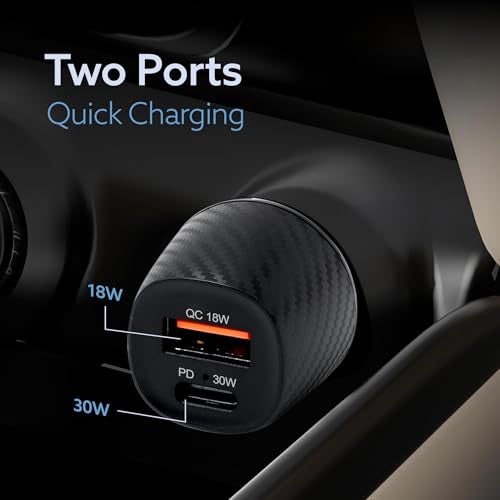 AGARO Pulse Car Charger, Dual Port with 51W Fast Car Charger with Dual Output (33W Pd Type C Port + 18W USB A Port), Fast Charging, for Smartphones, iPhones, Tablets, Earbuds & More – Black - Image 3