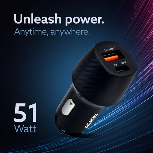 AGARO Pulse Car Charger, Dual Port with 51W Fast Car Charger with Dual Output (33W Pd Type C Port + 18W USB A Port), Fast Charging, for Smartphones, iPhones, Tablets, Earbuds & More – Black - Image 2