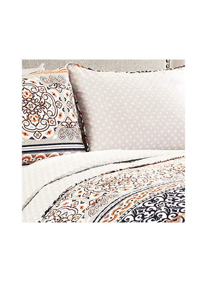 Lush Decor Nesco Stripe Quilt Queen Size 3 Piece Set Full/Queen Navy & Coral - Striped Bedding Set Queen Quilt - Blue Quilts - Boho Bedroom Decor - Image 2