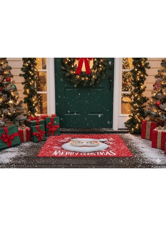 Christmas festive foot mat with a cheerful winter design, small non-slip entrance mat with charming patterns to decorate the doorstep of the house and kitchen FO (leather Christmas mat) - Image 3