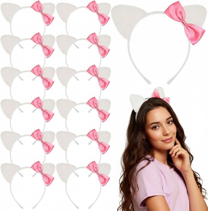 Knitgrip 12 Pcs Kitty Cat Ears Headbands Pink Bow Cat Birthday Party Favor Red White Blue 4th of July Kitten Bow Decoration(Pink,Classic) - Image 1