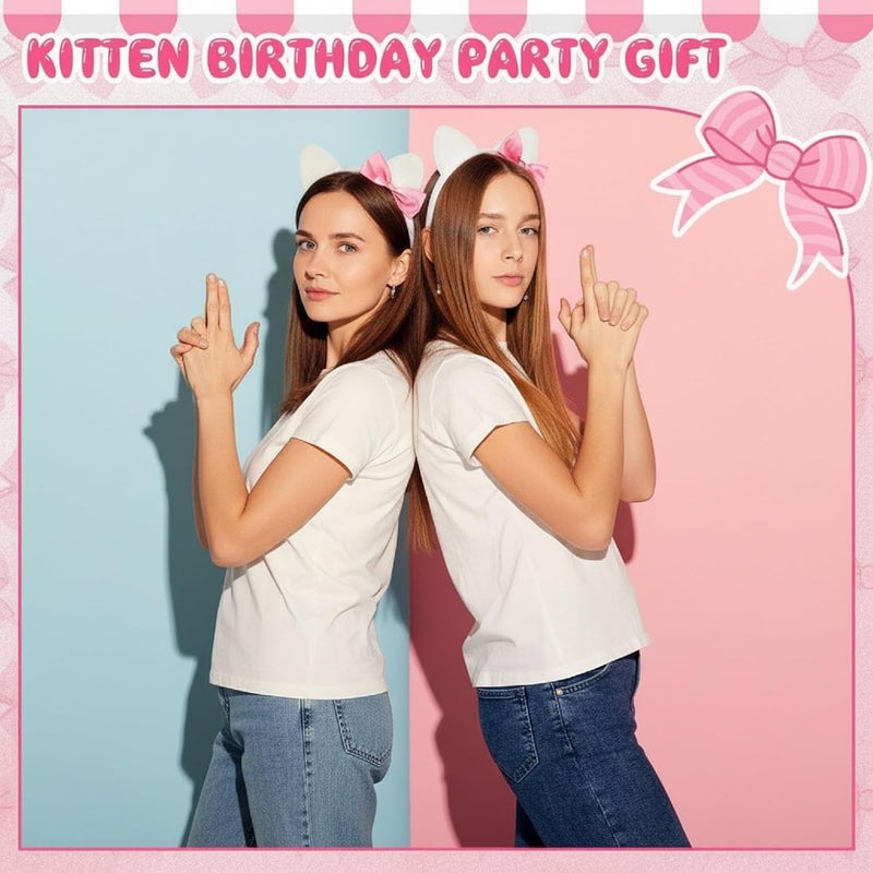 Knitgrip 12 Pcs Kitty Cat Ears Headbands Pink Bow Cat Birthday Party Favor Red White Blue 4th of July Kitten Bow Decoration(Pink,Classic) - Image 3