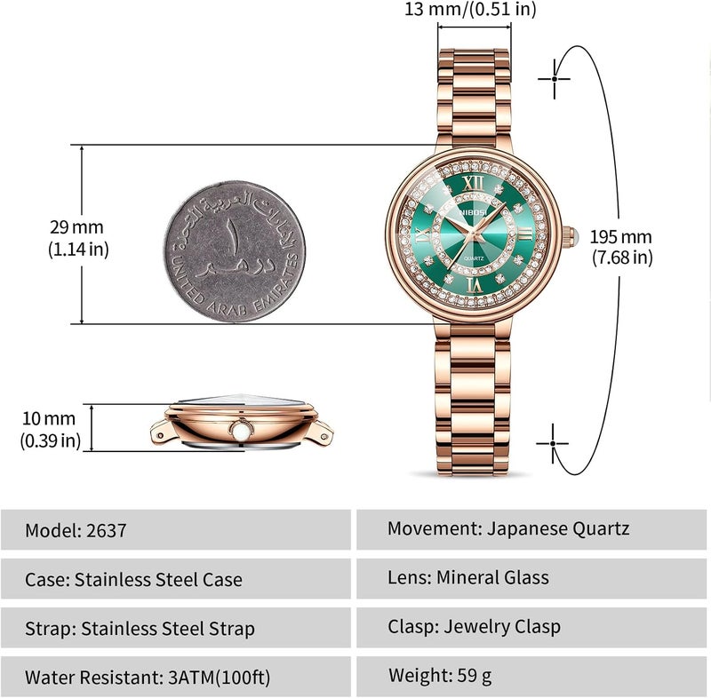 NIBOSI Women's Analog Quartz Wrist Watch with Rose Gold Stainless Steel Strap and Diamond Accents - Image 2