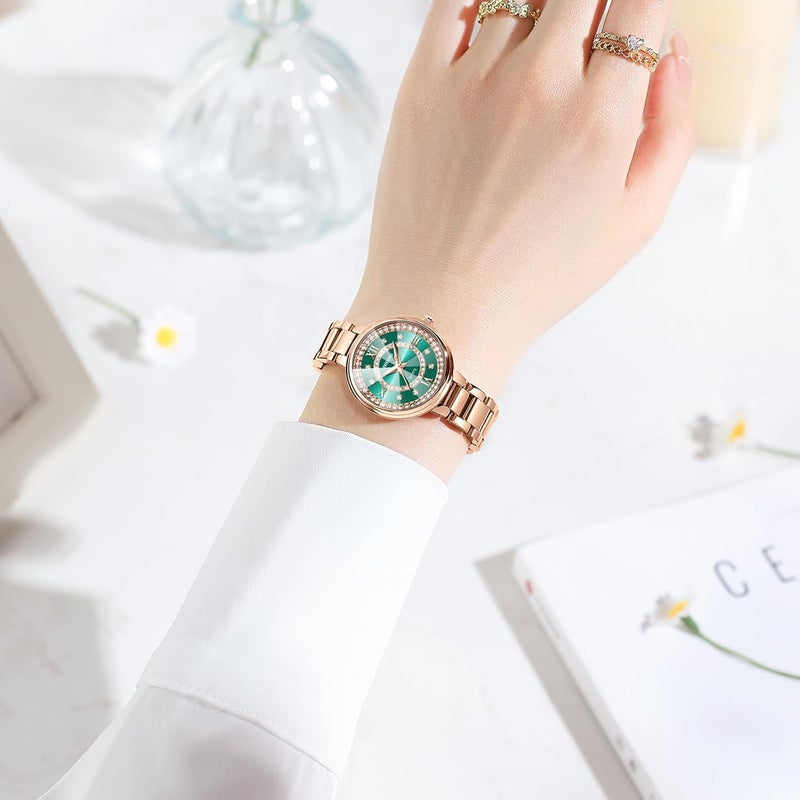 NIBOSI Women's Analog Quartz Wrist Watch with Rose Gold Stainless Steel Strap and Diamond Accents - Image 5